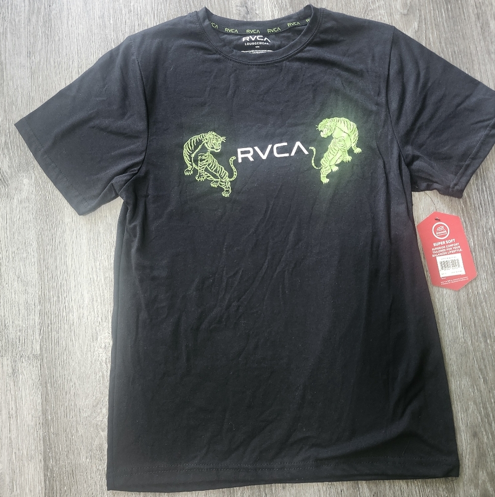 RVCA Black and Green Short Sleeve Tee